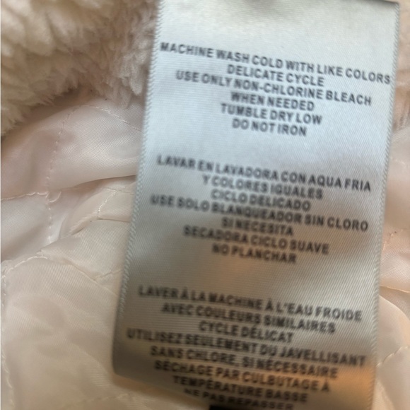 LEVI’S FAUX SHERPA & LEATHER DETAIL MOTO COAT TEDDY BEAR JACKET WHITE BROWN SZ L - Picture 10 of 12